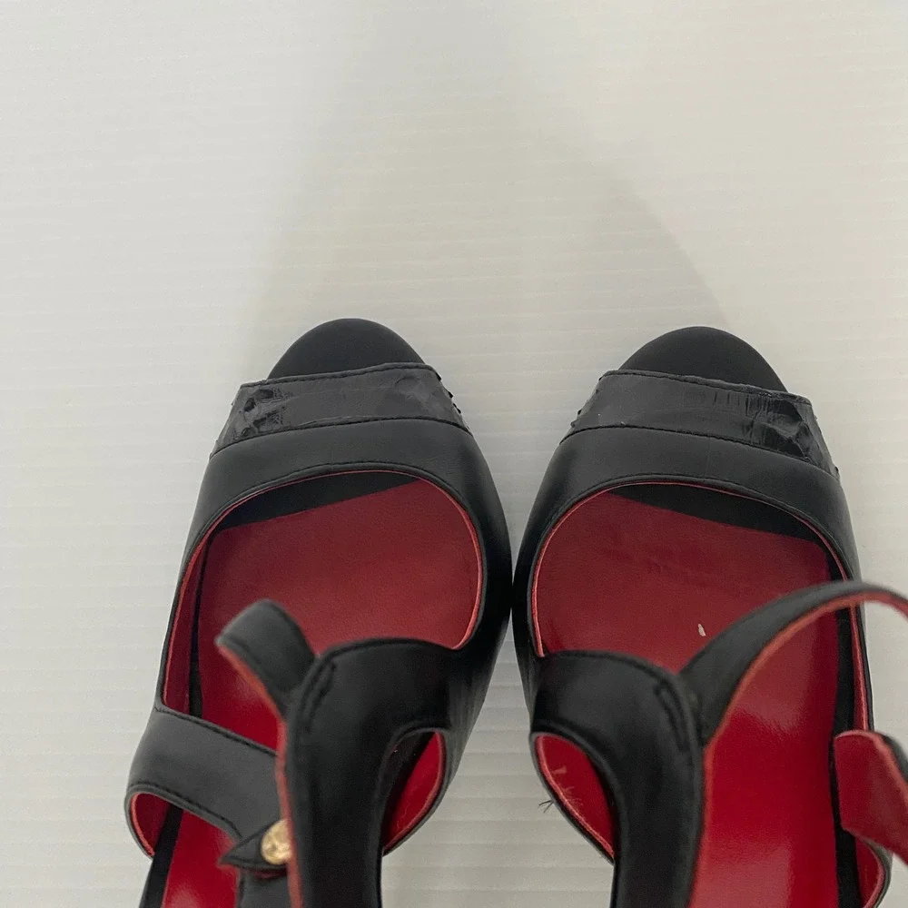 Charles‎ Jourdan Paris Beth Black Snakeskin Stiletto Peep Toe Heels Sandals 7.5